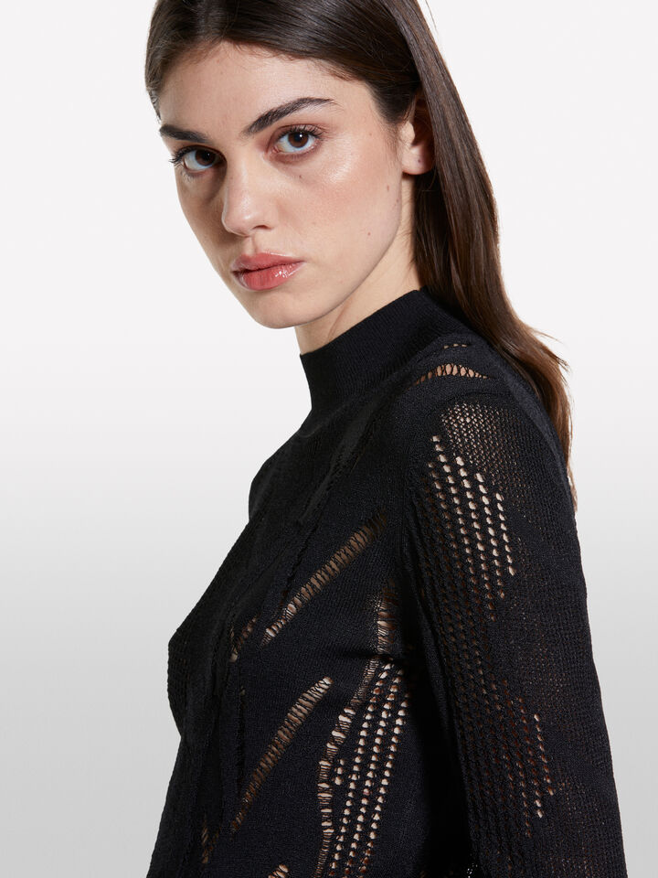 Open-knit sweater - women's crew neck sweaters - Black | Sisley image number 5
